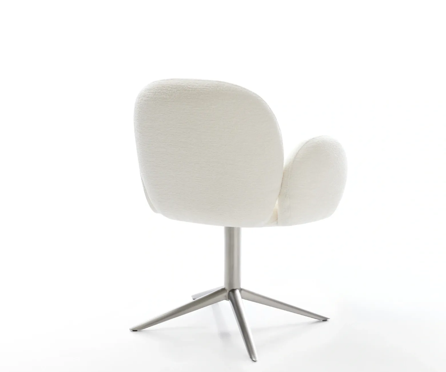 DrehstuhlNube-Flex mit Armlehnen Bouclé Soft Beige Fußkreuz Edelstahl 360° drehbar Wippfunktion Taschenfederkern Sofort versandfertig