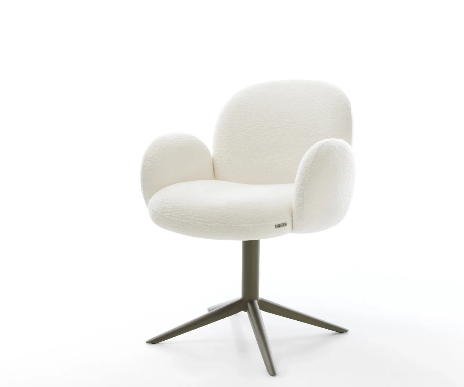 DrehstuhlNube-Flex mit Armlehnen Bouclé Soft Beige Fußkreuz Effektfinish Titan 360° drehbar Wippfunktion Taschenfederkern Sofort versandfertig