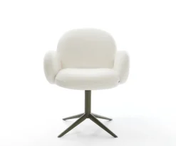DrehstuhlNube-Flex mit Armlehnen Bouclé Soft Beige Fußkreuz Effektfinish Titan 360° drehbar Wippfunktion Taschenfederkern Sofort versandfertig