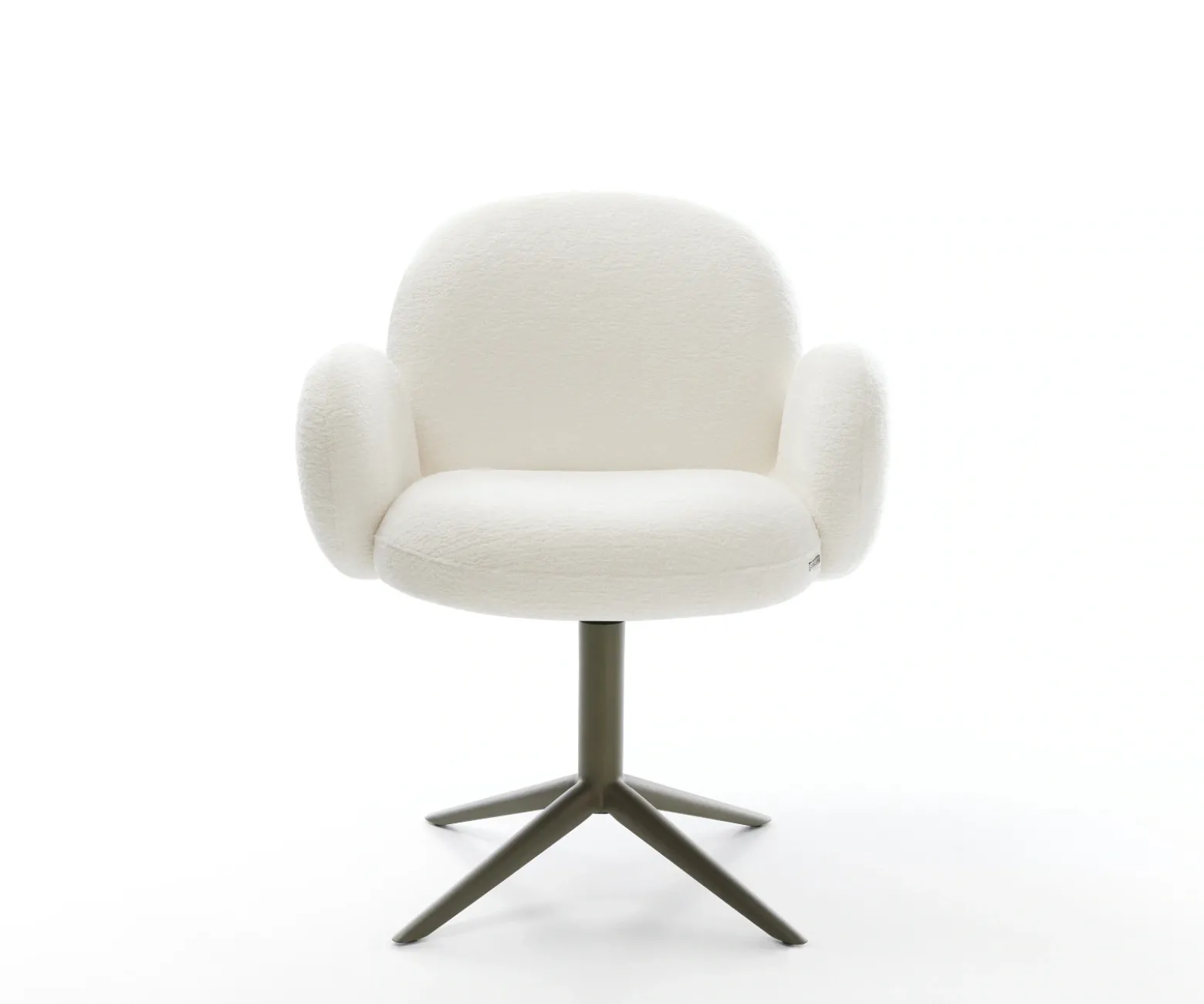 DrehstuhlNube-Flex mit Armlehnen Bouclé Soft Beige Fußkreuz Effektfinish Titan 360° drehbar Wippfunktion Taschenfederkern Sofort versandfertig