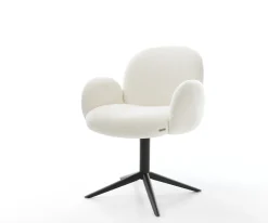 DrehstuhlNube-Flex mit Armlehnen Bouclé Soft Beige Fußkreuz Schwarz 360° drehbar Wippfunktion Taschenfederkern Sofort versandfertig