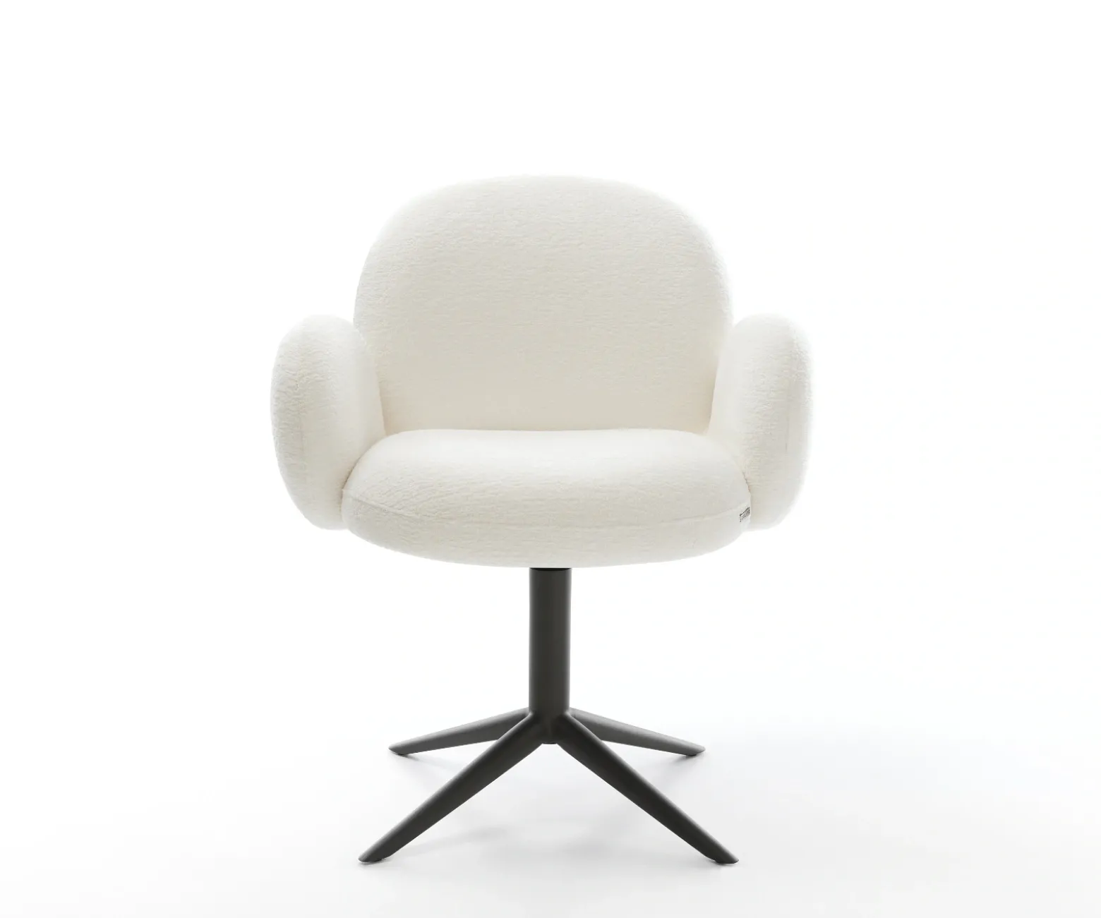 DrehstuhlNube-Flex mit Armlehnen Bouclé Soft Beige Fußkreuz Schwarz 360° drehbar Wippfunktion Taschenfederkern Sofort versandfertig