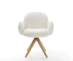 DrehstuhlNube-Flex mit Armlehnen Bouclé Soft Beige Holzgestell kantig Natur 360° drehbar Taschenfederkern Versandfertig ca. 28.10.26