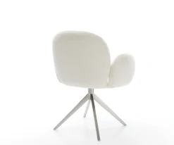 DrehstuhlNube-Flex mit Armlehnen Bouclé Soft Beige Kreuzgestell breit Edelstahl 360° drehbar Taschenfederkern Sofort versandfertig