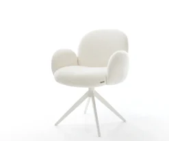 DrehstuhlNube-Flex mit Armlehnen Bouclé Soft Beige Kreuzgestell breit Weiß 360° drehbar Wippfunktion Taschenfederkern Sofort versandfertig