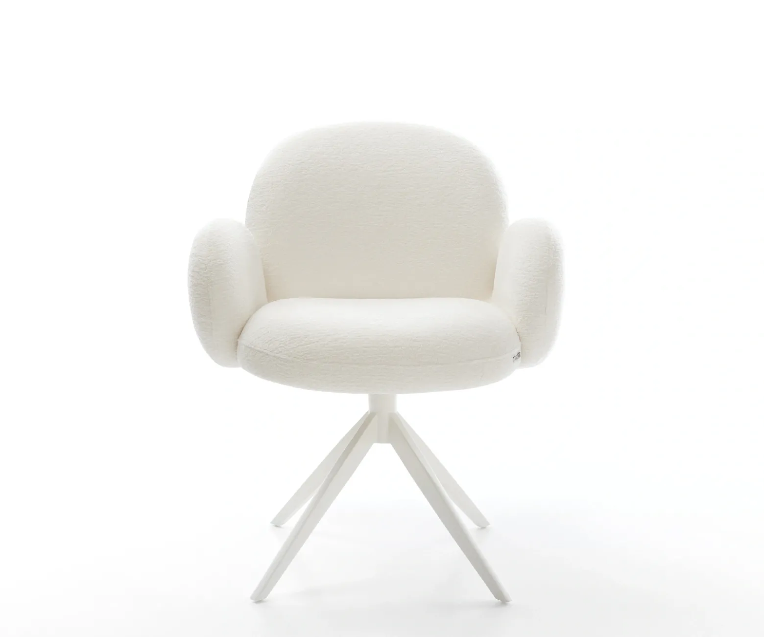 DrehstuhlNube-Flex mit Armlehnen Bouclé Soft Beige Kreuzgestell breit Weiß 360° drehbar Wippfunktion Taschenfederkern Sofort versandfertig