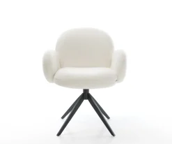 DrehstuhlNube-Flex mit Armlehnen Bouclé Soft Beige Kreuzgestell breit Schwarz 360° drehbar Wippfunktion Taschenfederkern Sofort versandfertig