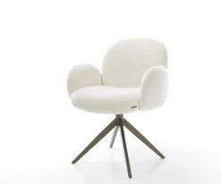 DrehstuhlNube-Flex mit Armlehnen Bouclé Soft Beige Kreuzgestell breit Effektfinish Titan 360° drehbar Wippfunktion Taschenfederkern Sofort versandfertig