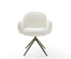 DrehstuhlNube-Flex mit Armlehnen Bouclé Soft Beige Kreuzgestell breit Effektfinish Titan 360° drehbar Wippfunktion Taschenfederkern Sofort versandfertig