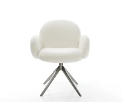 DrehstuhlNube-Flex mit Armlehnen Bouclé Soft Beige Kreuzgestell breit Graphit 360° drehbar Wippfunktion Taschenfederkern Sofort versandfertig