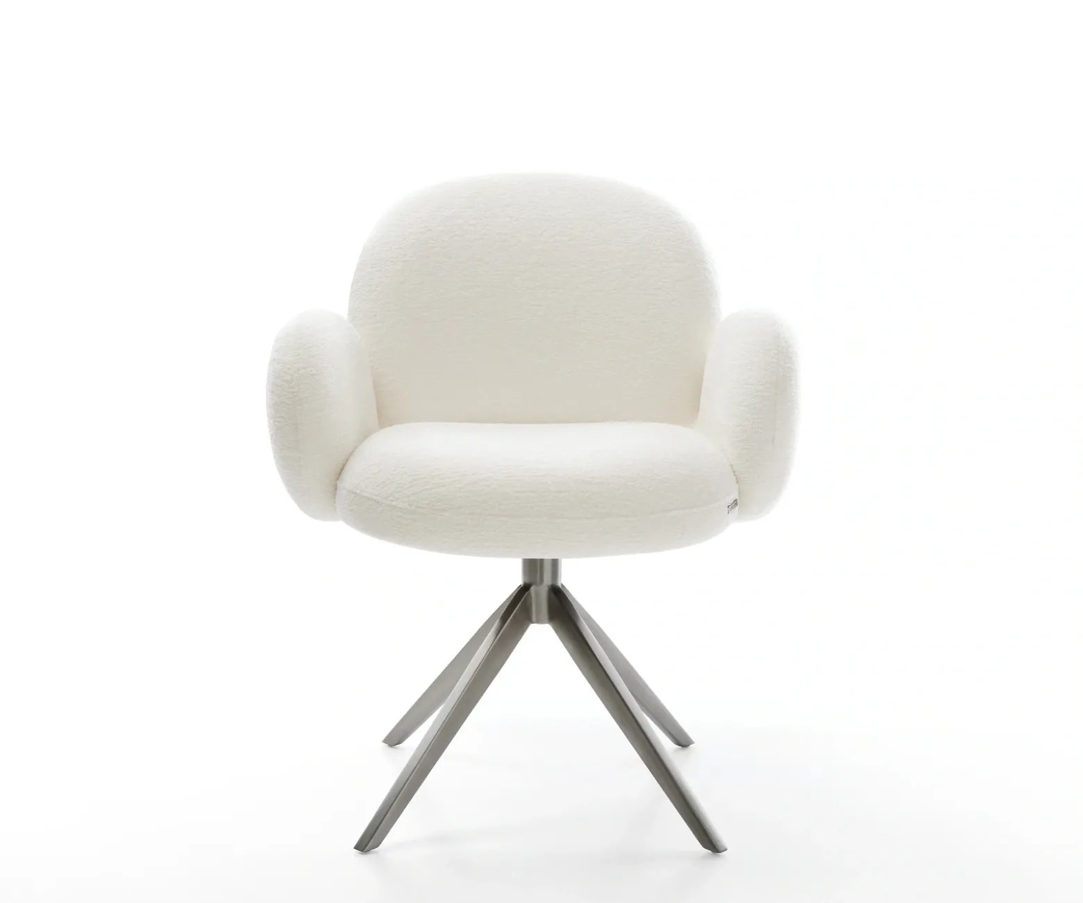 DrehstuhlNube-Flex mit Armlehnen Bouclé Soft Beige Kreuzgestell breit Graphit 360° drehbar Wippfunktion Taschenfederkern Sofort versandfertig