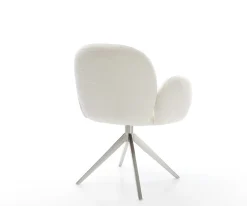 DrehstuhlNube-Flex mit Armlehnen Bouclé Soft Beige Kreuzgestell breit Edelstahl 360° drehbar Wippfunktion Taschenfederkern Sofort versandfertig