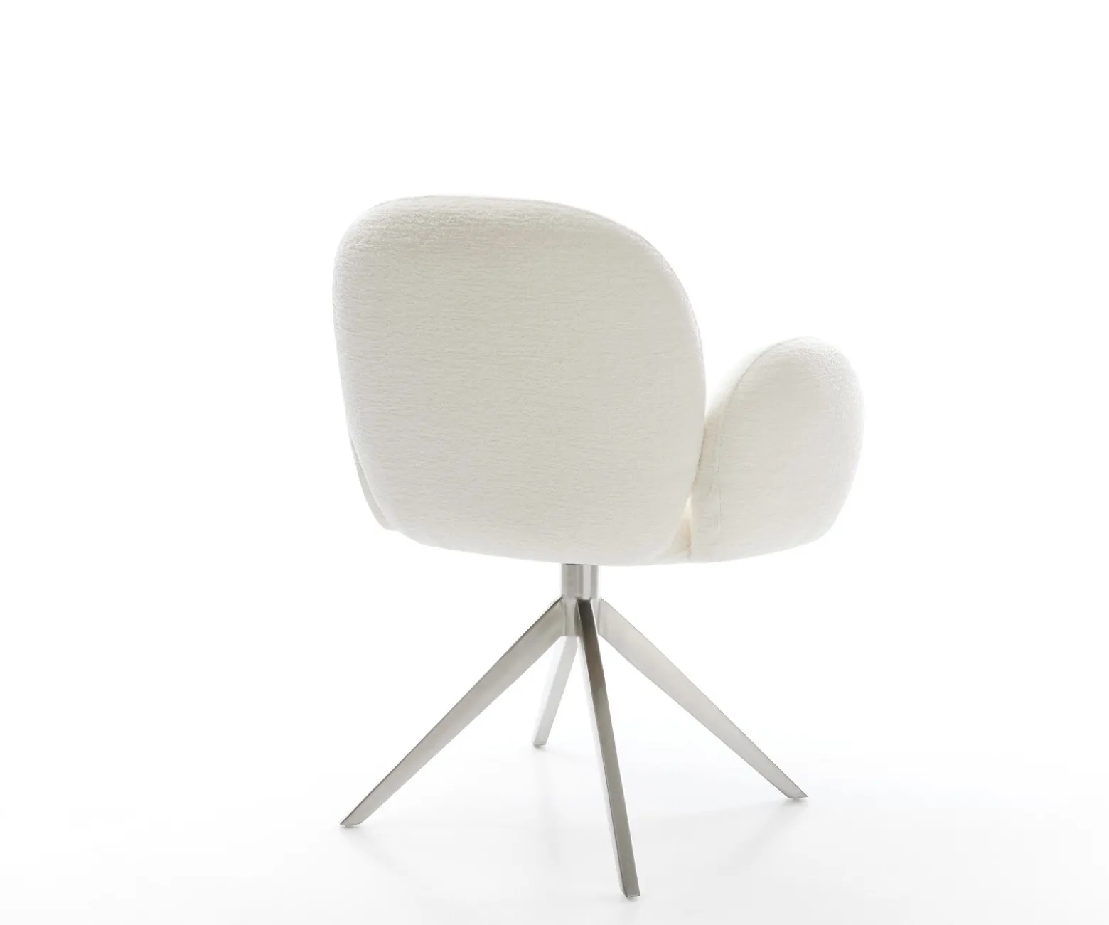 DrehstuhlNube-Flex mit Armlehnen Bouclé Soft Beige Kreuzgestell breit Edelstahl 360° drehbar Wippfunktion Taschenfederkern Sofort versandfertig