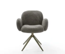 DrehstuhlNube-Flex mit Armlehnen Bouclé Soft Schlamm Kreuzgestell breit Effektfinish Titan 360° drehbar Wippfunktion Taschenfederkern Sofort versandfertig