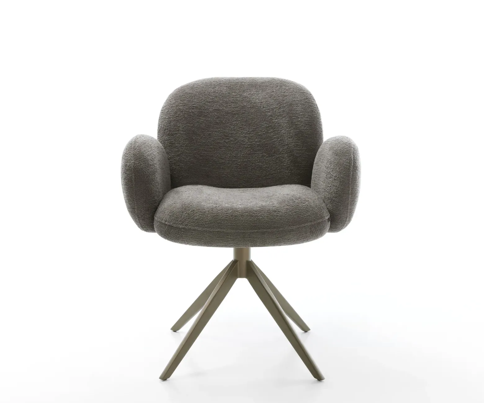 DrehstuhlNube-Flex mit Armlehnen Bouclé Soft Schlamm Kreuzgestell breit Effektfinish Titan 360° drehbar Wippfunktion Taschenfederkern Sofort versandfertig