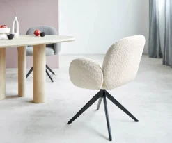 DrehstuhlNube-Flex mit Armlehnen Bouclé Weiß Kreuzgestell breit Schwarz 360° drehbar Taschenfederkern Sofort versandfertig