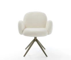DrehstuhlNube-Flex mit Armlehnen Bouclé Weiß Kreuzgestell breit Effektfinish Titan 360° drehbar Taschenfederkern Sofort versandfertig