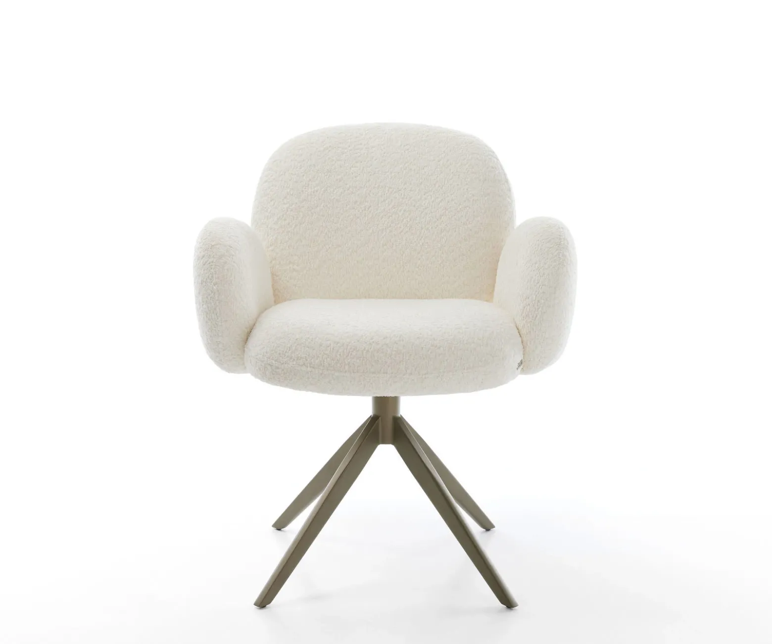 DrehstuhlNube-Flex mit Armlehnen Bouclé Weiß Kreuzgestell breit Effektfinish Titan 360° drehbar Taschenfederkern Sofort versandfertig