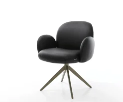 DrehstuhlNube-Flex mit Armlehnen Echt-Leder Schwarz Kreuzgestell breit Effektfinish Titan 360° drehbar Taschenfederkern Sofort versandfertig