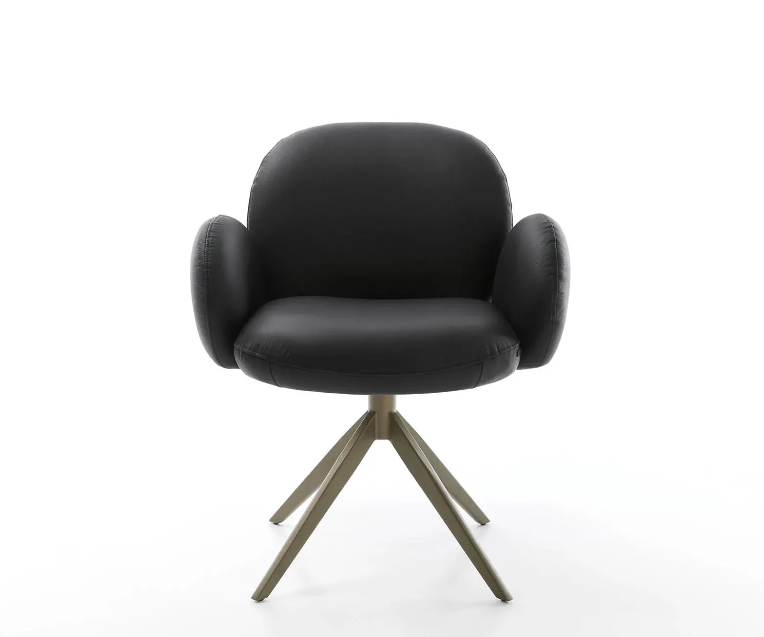 DrehstuhlNube-Flex mit Armlehnen Echt-Leder Schwarz Kreuzgestell breit Effektfinish Titan 360° drehbar Taschenfederkern Sofort versandfertig