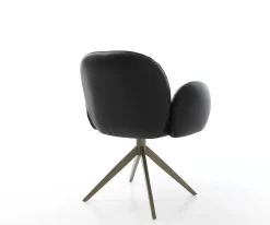 DrehstuhlNube-Flex mit Armlehnen Echt-Leder Schwarz Kreuzgestell breit Effektfinish Titan 360° drehbar Taschenfederkern Sofort versandfertig