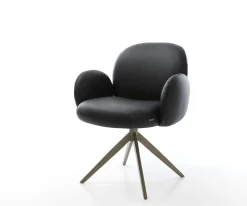 DrehstuhlNube-Flex mit Armlehnen Echt-Leder Schwarz Kreuzgestell breit Effektfinish Titan 360° drehbar Wippfunktion Taschenfederkern Sofort versandfertig