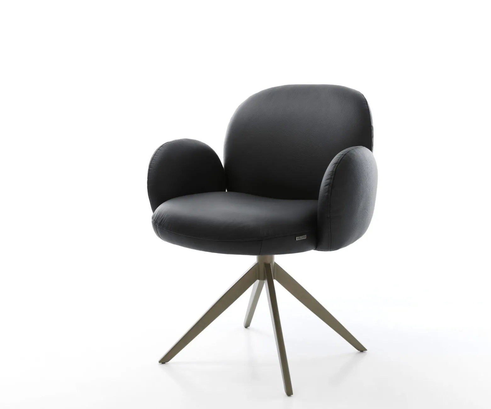 DrehstuhlNube-Flex mit Armlehnen Echt-Leder Schwarz Kreuzgestell breit Effektfinish Titan 360° drehbar Wippfunktion Taschenfederkern Sofort versandfertig