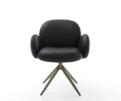 DrehstuhlNube-Flex mit Armlehnen Echt-Leder Schwarz Kreuzgestell breit Effektfinish Titan 360° drehbar Wippfunktion Taschenfederkern Sofort versandfertig