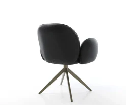 DrehstuhlNube-Flex mit Armlehnen Echt-Leder Schwarz Kreuzgestell breit Effektfinish Titan 360° drehbar Wippfunktion Taschenfederkern Sofort versandfertig