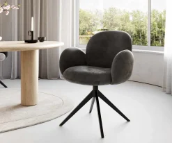 DrehstuhlNube-Flex mit Armlehnen Mikrofaser Anthrazit Vintage Kreuzgestell breit Schwarz 360° drehbar Taschenfederkern Sofort versandfertig