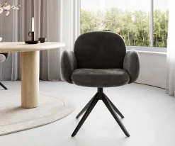DrehstuhlNube-Flex mit Armlehnen Mikrofaser Anthrazit Vintage Kreuzgestell breit Schwarz 360° drehbar Taschenfederkern Sofort versandfertig