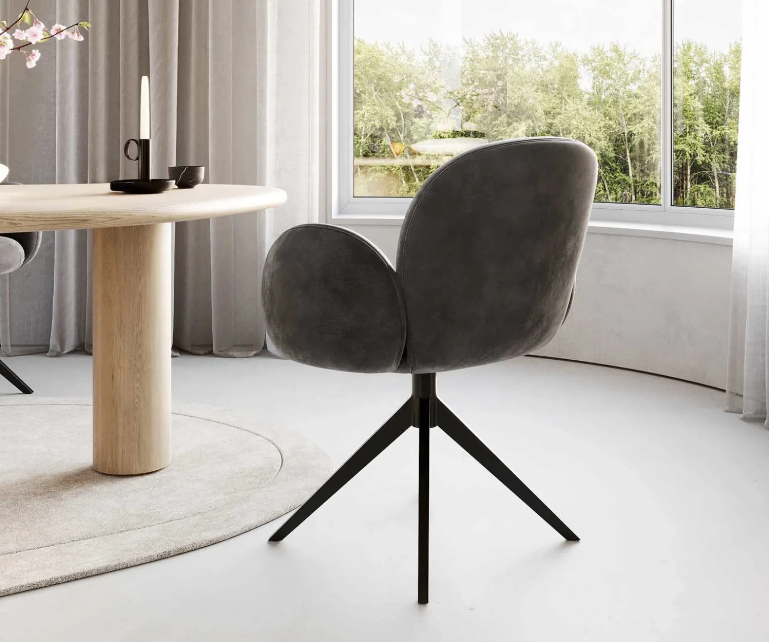 DrehstuhlNube-Flex mit Armlehnen Mikrofaser Anthrazit Vintage Kreuzgestell breit Schwarz 360° drehbar Taschenfederkern Sofort versandfertig