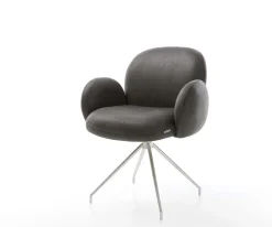DrehstuhlNube-Flex mit Armlehnen Mikrofaser Anthrazit Vintage Kreuzgestell konisch Edelstahl 180° drehbar Taschenfederkern Sofort versandfertig