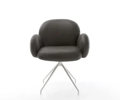 DrehstuhlNube-Flex mit Armlehnen Mikrofaser Anthrazit Vintage Kreuzgestell konisch Edelstahl 180° drehbar Taschenfederkern Sofort versandfertig