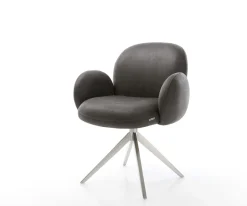 DrehstuhlNube-Flex mit Armlehnen Mikrofaser Anthrazit Vintage Kreuzgestell breit Edelstahl 360° drehbar Wippfunktion Taschenfederkern Sofort versandfertig