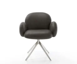 DrehstuhlNube-Flex mit Armlehnen Mikrofaser Anthrazit Vintage Kreuzgestell breit Edelstahl 360° drehbar Wippfunktion Taschenfederkern Sofort versandfertig