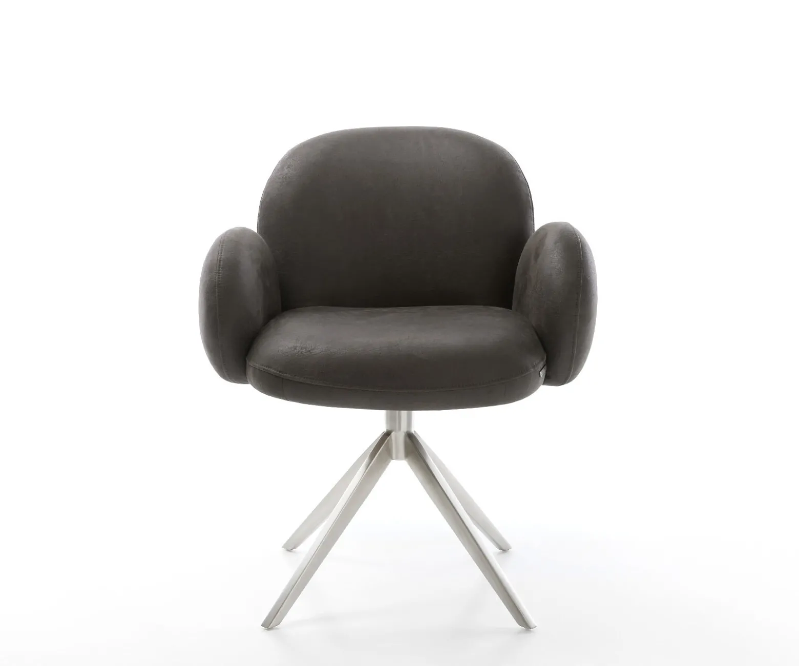 DrehstuhlNube-Flex mit Armlehnen Mikrofaser Anthrazit Vintage Kreuzgestell breit Edelstahl 360° drehbar Wippfunktion Taschenfederkern Sofort versandfertig