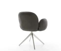 DrehstuhlNube-Flex mit Armlehnen Mikrofaser Anthrazit Vintage Kreuzgestell breit Edelstahl 360° drehbar Wippfunktion Taschenfederkern Sofort versandfertig