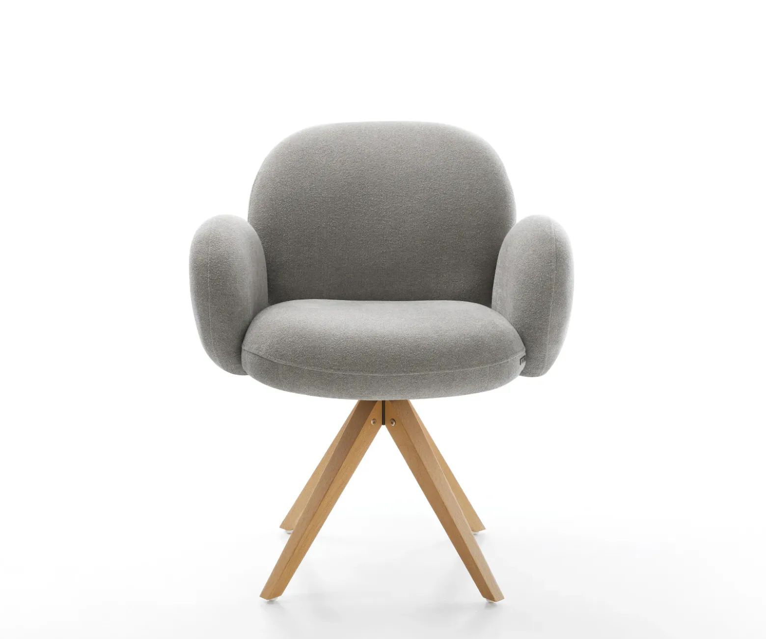 DrehstuhlNube-Flex mit Armlehnen Strukturstoff Soft Grau Holzgestell kantig Natur 360° drehbar Taschenfederkern Versandfertig ca. 28.10.26