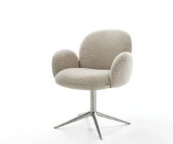 DrehstuhlNube-Flex mit Armlehnen Webstoff Soft Beige Fußkreuz Edelstahl 360° drehbar Wippfunktion Taschenfederkern Sofort versandfertig