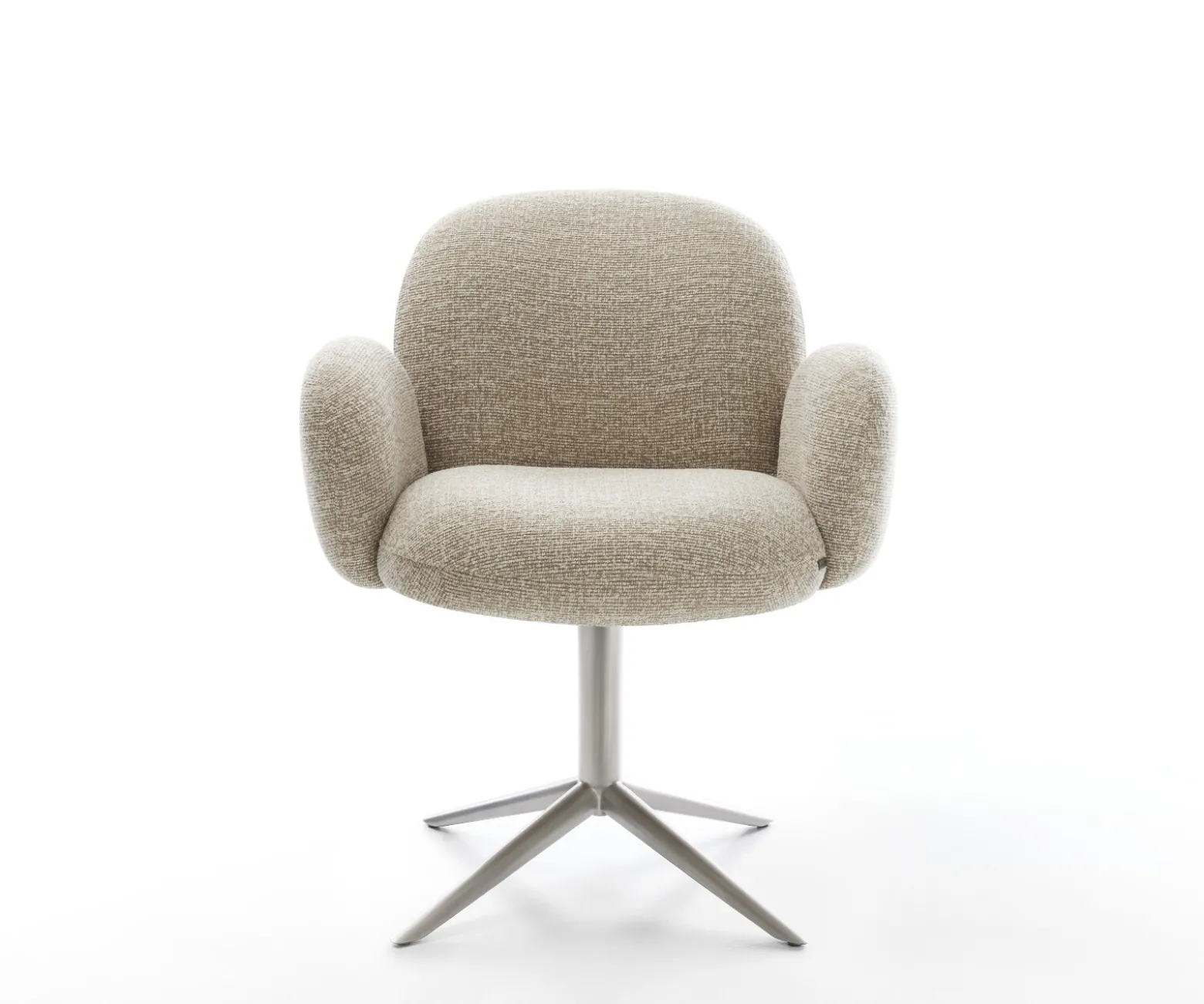 DrehstuhlNube-Flex mit Armlehnen Webstoff Soft Beige Fußkreuz Edelstahl 360° drehbar Wippfunktion Taschenfederkern Sofort versandfertig