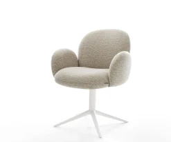 DrehstuhlNube-Flex mit Armlehnen Webstoff Soft Beige Fußkreuz Weiß 360° drehbar Wippfunktion Taschenfederkern Sofort versandfertig