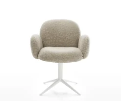 DrehstuhlNube-Flex mit Armlehnen Webstoff Soft Beige Fußkreuz Weiß 360° drehbar Wippfunktion Taschenfederkern Sofort versandfertig