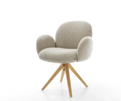 DrehstuhlNube-Flex mit Armlehnen Webstoff Soft Beige Holzgestell kantig Natur 360° drehbar Taschenfederkern Versandfertig ca. 28.10.26