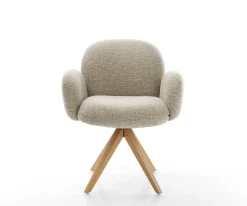 DrehstuhlNube-Flex mit Armlehnen Webstoff Soft Beige Holzgestell kantig Natur 360° drehbar Taschenfederkern Versandfertig ca. 28.10.26
