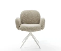 DrehstuhlNube-Flex mit Armlehnen Webstoff Soft Beige Kreuzgestell breit Weiß 360° drehbar Wippfunktion Taschenfederkern Sofort versandfertig