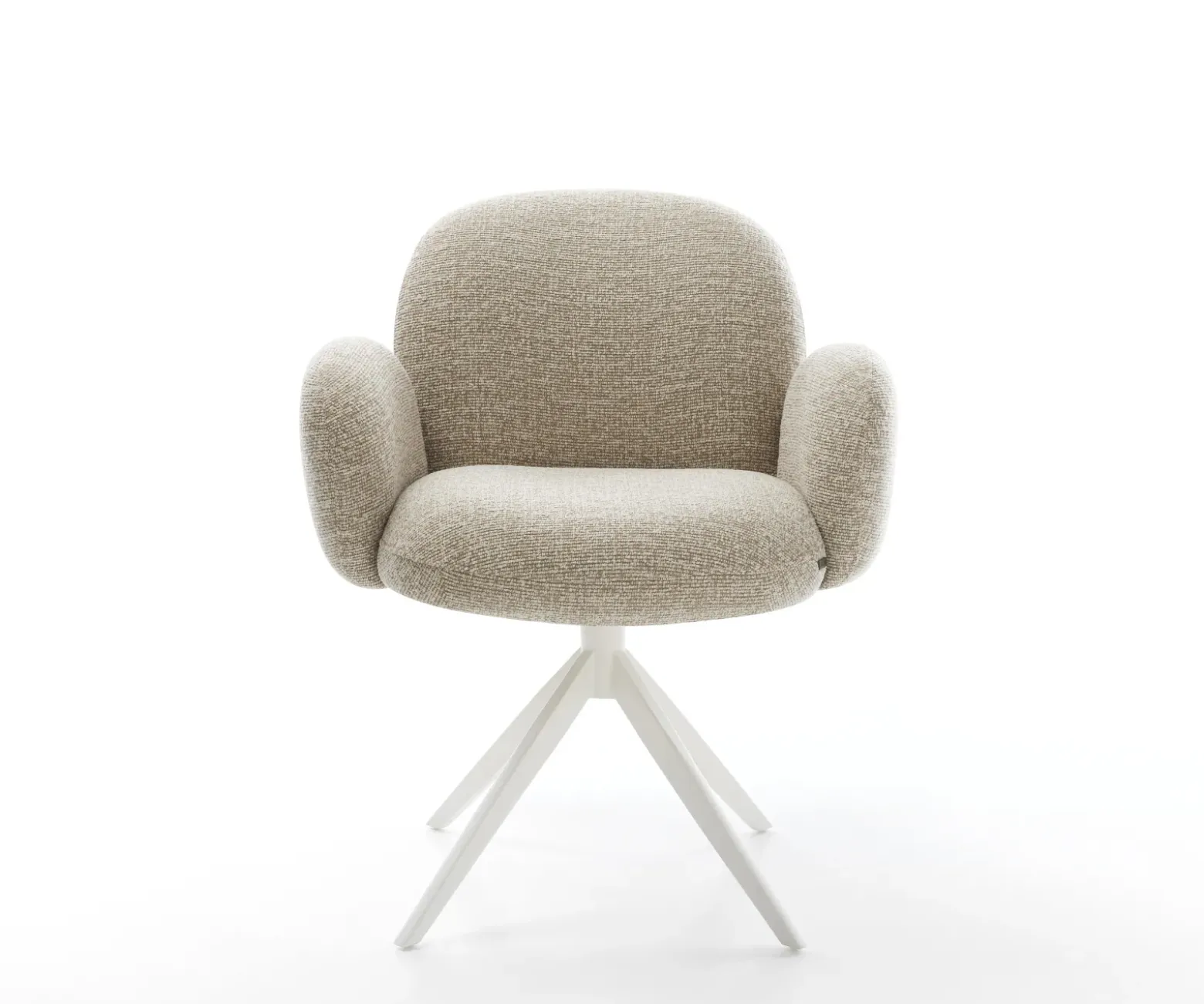 DrehstuhlNube-Flex mit Armlehnen Webstoff Soft Beige Kreuzgestell breit Weiß 360° drehbar Wippfunktion Taschenfederkern Sofort versandfertig