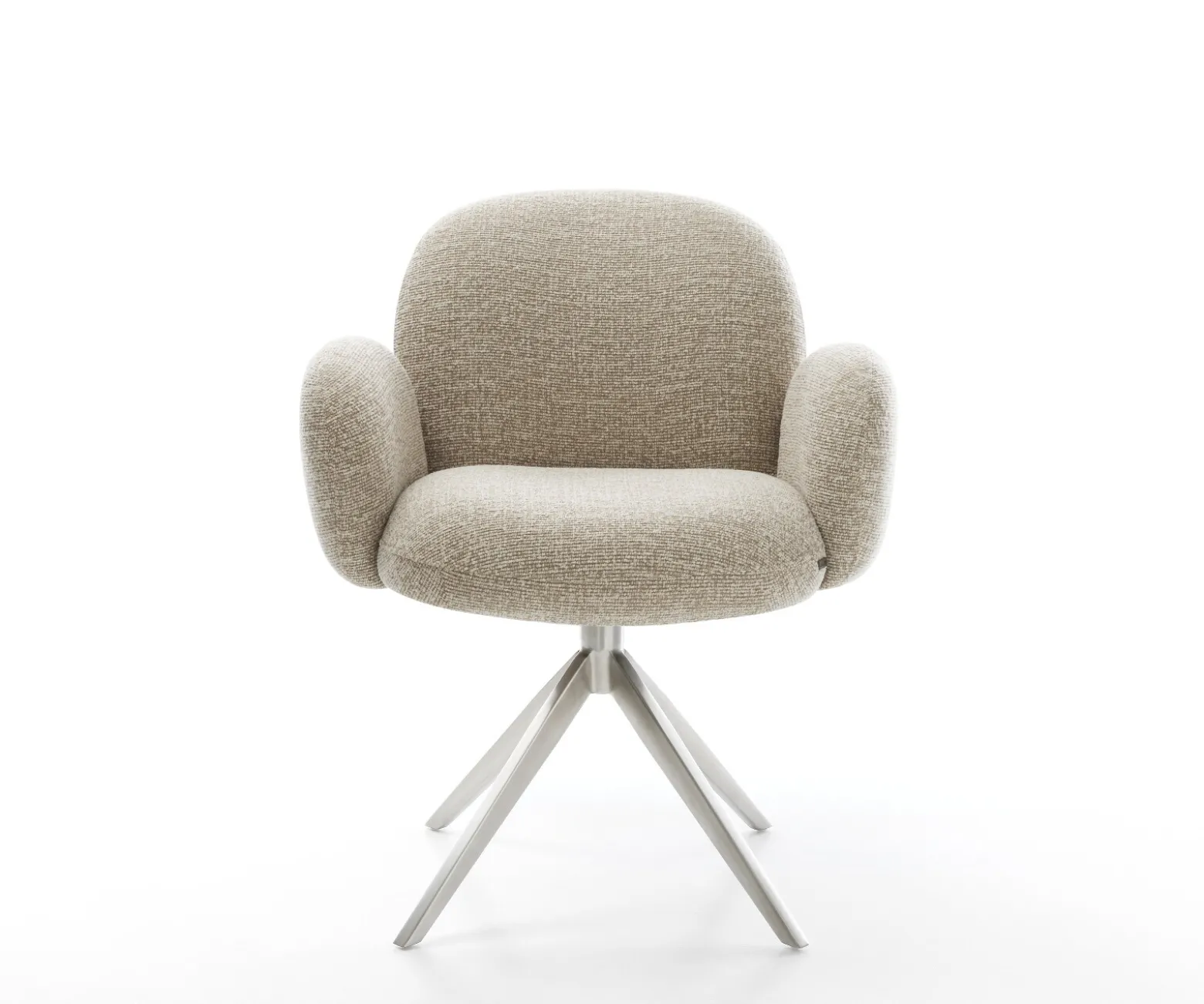 DrehstuhlNube-Flex mit Armlehnen Webstoff Soft Beige Kreuzgestell breit Edelstahl 360° drehbar Wippfunktion Taschenfederkern Sofort versandfertig