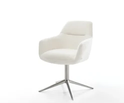 DrehstuhlPejo-Flex Bouclé Soft Beige Fußkreuz Edelstahl 360° drehbar Wippfunktion Taschenfederkern Sofort versandfertig