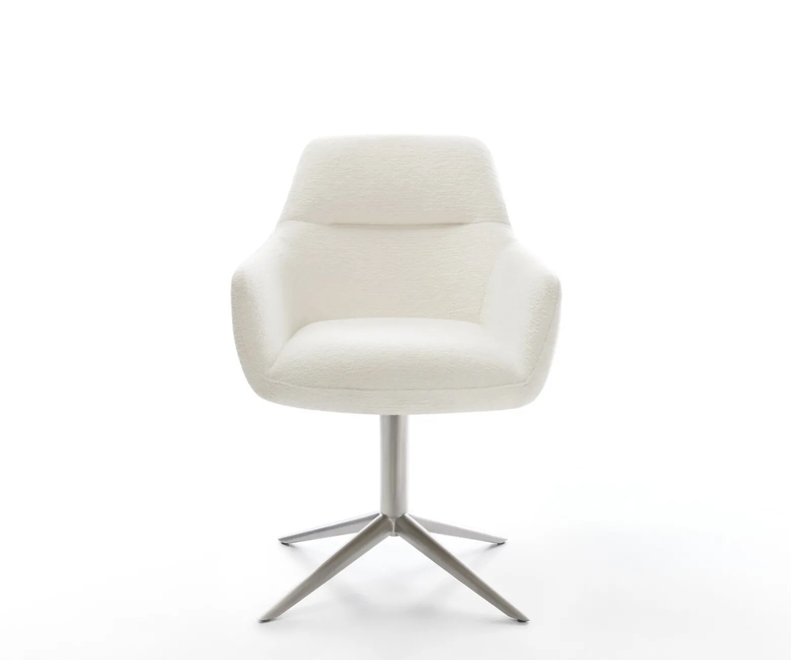 DrehstuhlPejo-Flex Bouclé Soft Beige Fußkreuz Edelstahl 360° drehbar Wippfunktion Taschenfederkern Sofort versandfertig